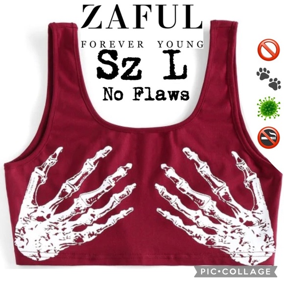 Zaful Tops - ZAFUL Skeleton Hand Print Crop Red Wine Tank Top L